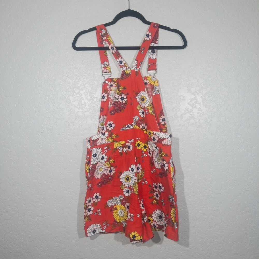New ModCloth Candy Red Floral Dazed Summer‎ Days Cotton Shortalls 6 - Picture 9 of 9